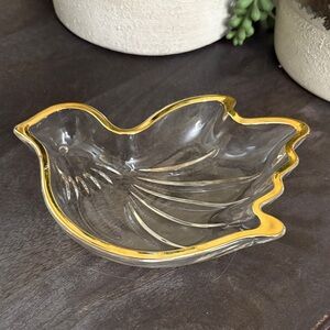Gold-Trimmed Glass Bird Dish